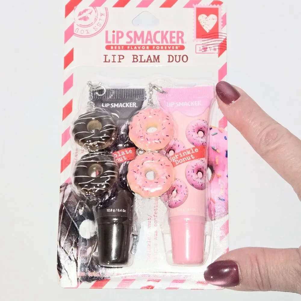 LIP SMACKER Donut Lip Balms Set of 2 Sprinkle & Chocolate 0.4oz + 2 Keychain NEW
